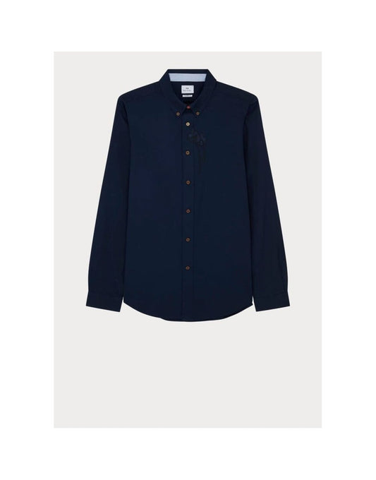 Young Ideas/Henmores - Embroidered Floral Tailored Fit Shirt - 48 Inky Blue - M