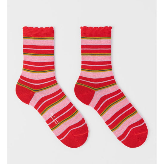 Young Ideas/Henmores - Emilia Stripes Frill Socks - Reds - OS