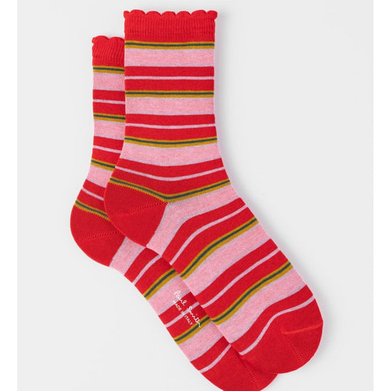 Young Ideas/Henmores - Emilia Stripes Frill Socks - Reds - OS