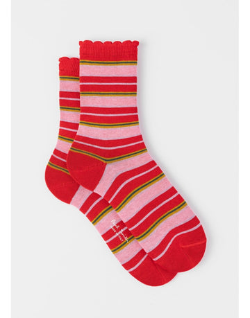 Young Ideas/Henmores - Emilia Stripes Frill Socks - Reds - OS
