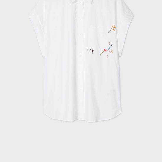 Young Ideas/Henmores - Flower Embroidered Cap Sleeve Shirt - 01 White - 6