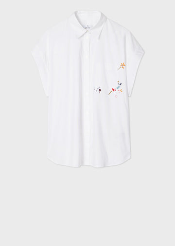 Young Ideas/Henmores - Flower Embroidered Cap Sleeve Shirt - 01 White - 6