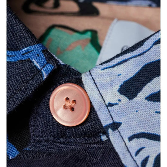 Young Ideas/Henmores - Flower Scribble Print Long Sleeve Fitted Shirt - 49 Very Dark Navy - M