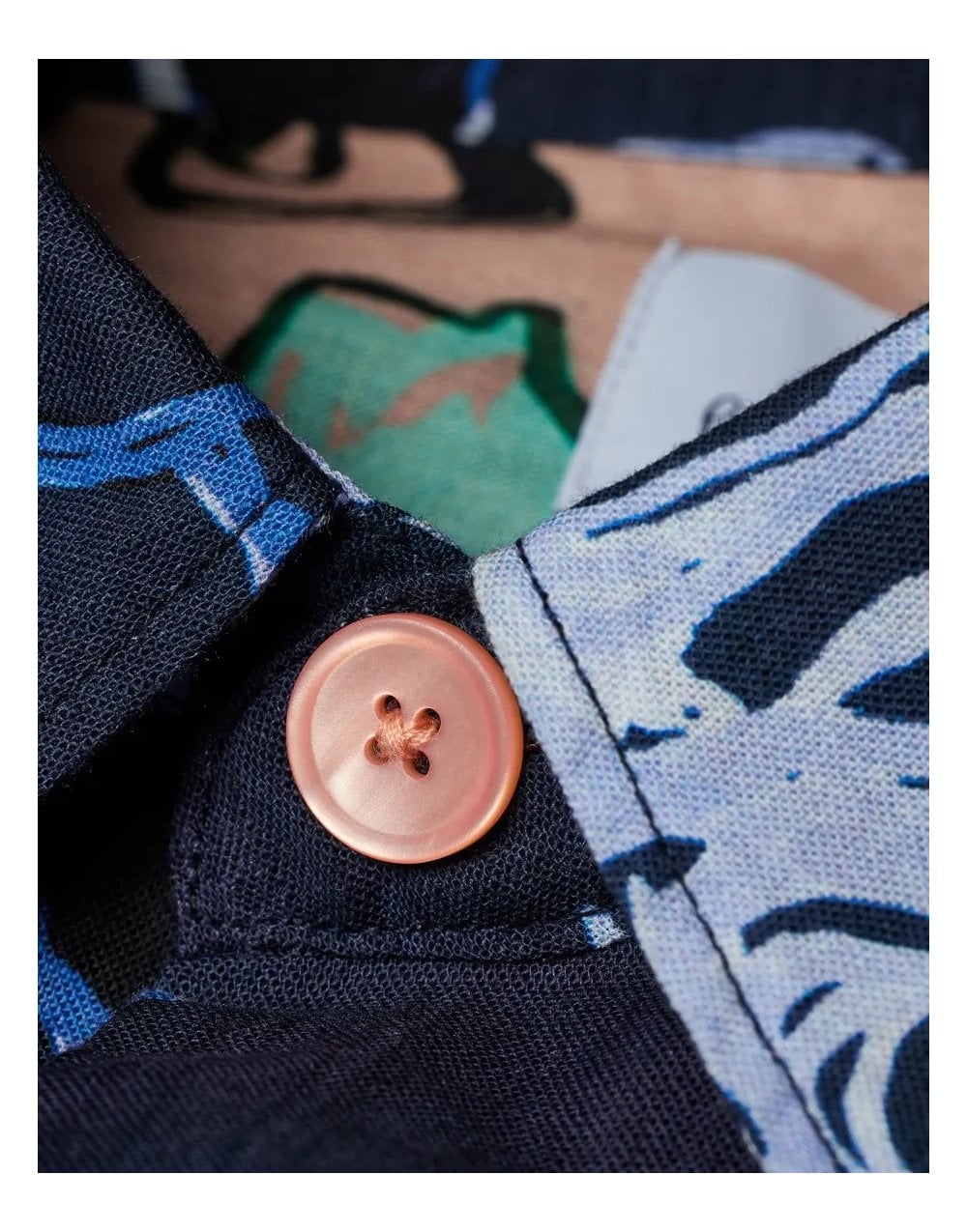 Young Ideas/Henmores - Flower Scribble Print Long Sleeve Fitted Shirt - 49 Very Dark Navy - M