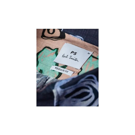 Young Ideas/Henmores - Flower Scribble Print Long Sleeve Fitted Shirt - 49 Very Dark Navy - M