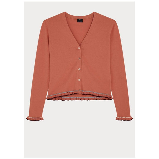 Young Ideas/Henmores - Frill Detail V Neck Cardigan - 16 Orange - S