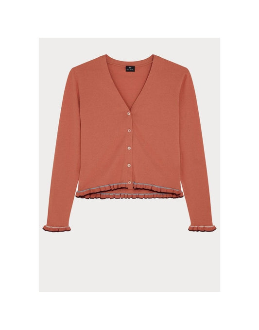 Young Ideas/Henmores - Frill Detail V Neck Cardigan - 16 Orange - S