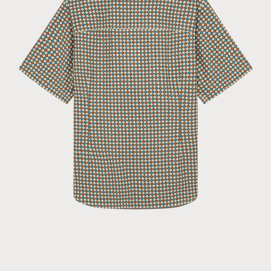 Young Ideas/Henmores - Geometric Print Relaxed Shirt - 02 Orange/Blue - S