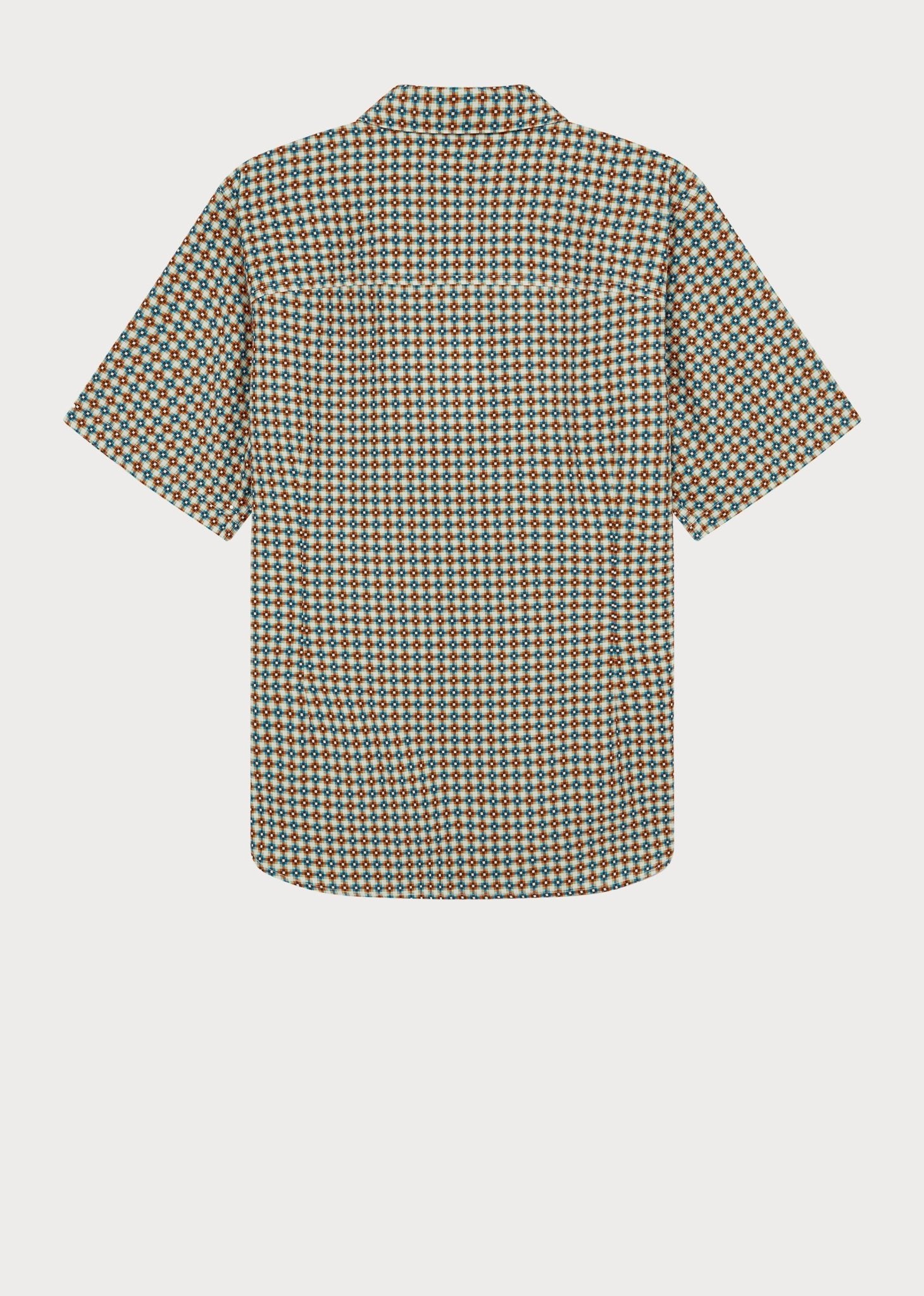 Young Ideas/Henmores - Geometric Print Relaxed Shirt - 02 Orange/Blue - S