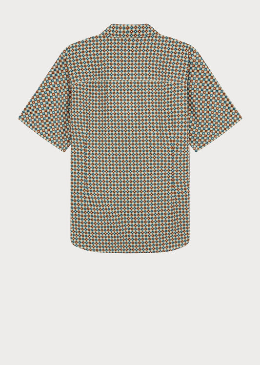 Young Ideas/Henmores - Geometric Print Relaxed Shirt - 02 Orange/Blue - S