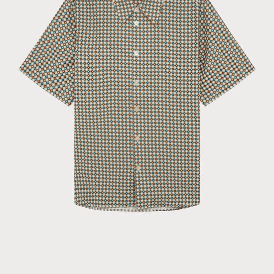 Young Ideas/Henmores - Geometric Print Relaxed Shirt - 02 Orange/Blue - S