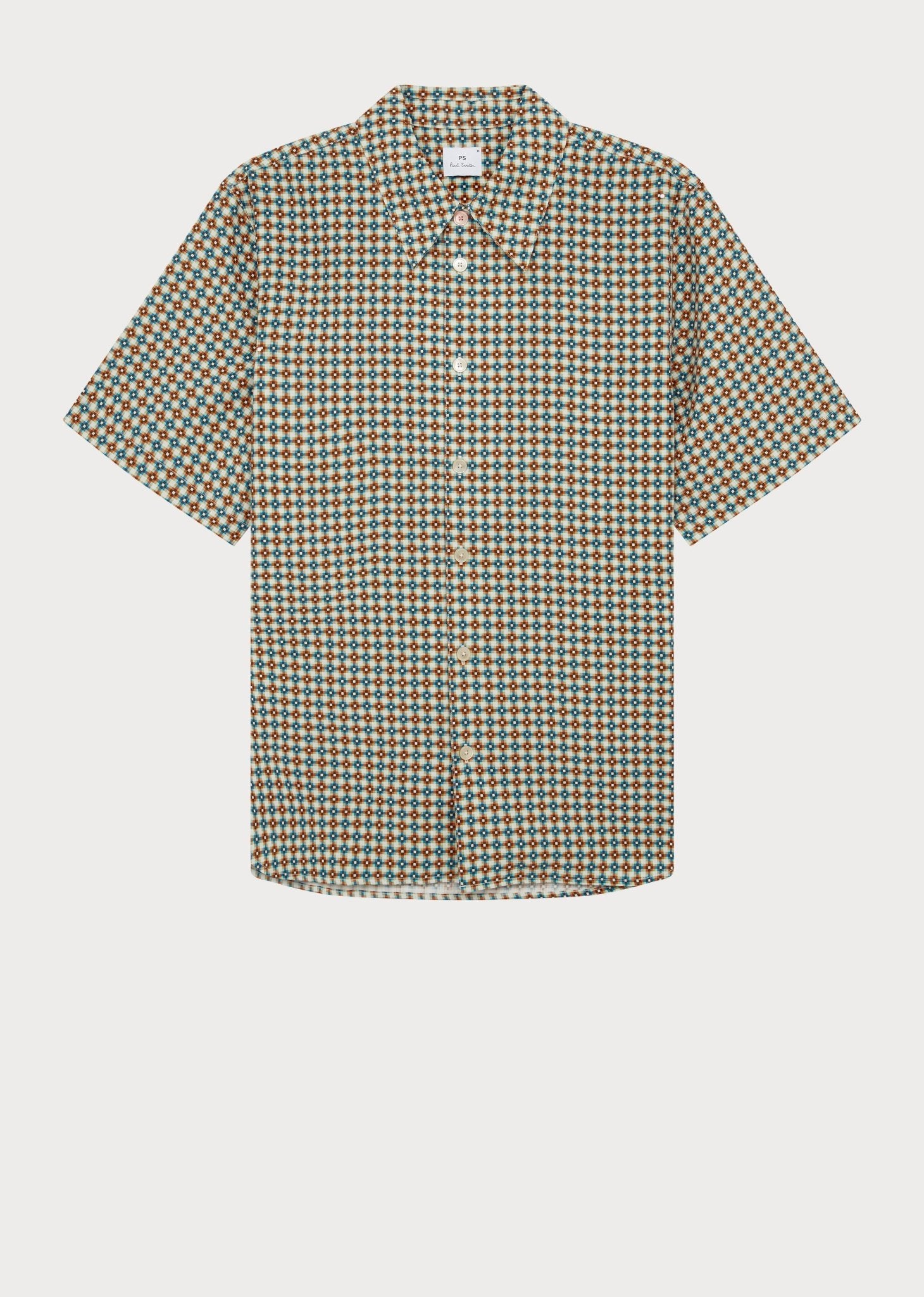 Young Ideas/Henmores - Geometric Print Relaxed Shirt - 02 Orange/Blue - S