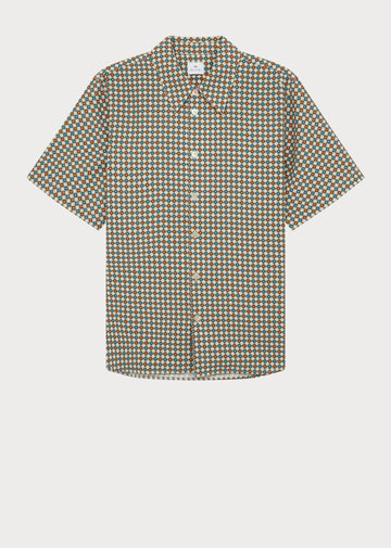 Young Ideas/Henmores - Geometric Print Relaxed Shirt - 02 Orange/Blue - S