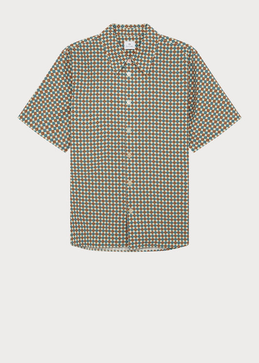 Young Ideas/Henmores - Geometric Print Relaxed Shirt - 02 Orange/Blue - S