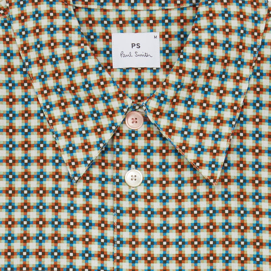 Young Ideas/Henmores - Geometric Print Relaxed Shirt - 02 Orange/Blue - S