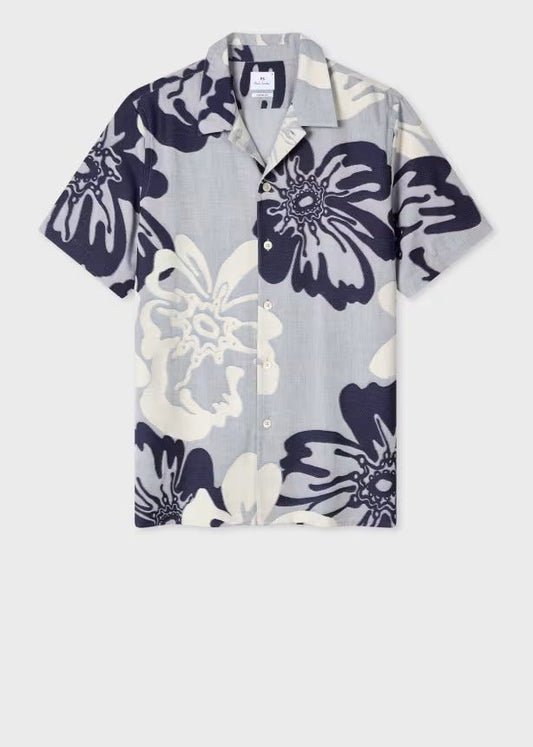 Young Ideas & Henmores - Hawaiian Printed Relaxed Shirt - 40 Blue Multi - M