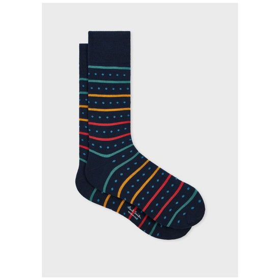 Young Ideas/Henmores - Iago Spot Stripe Sock - 47 Navy - OS