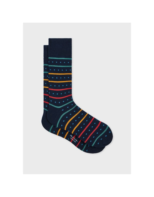 Young Ideas/Henmores - Iago Spot Stripe Sock - 47 Navy - OS