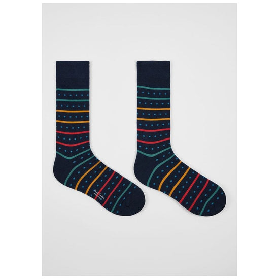 Young Ideas/Henmores - Iago Spot Stripe Sock - 47 Navy - OS