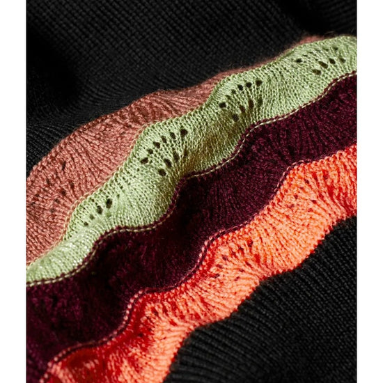 Young Ideas/Henmores - Knitted Swirl Cuff V Neck Cardigan - 79 Black - XS