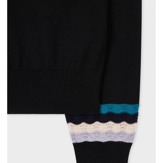 Young Ideas/Henmores - Knitted Swirl Cuff V Neck Cardigan - 79 Black - XS