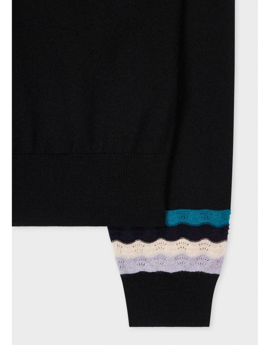 Young Ideas/Henmores - Knitted Swirl Cuff V Neck Cardigan - 79 Black - XS