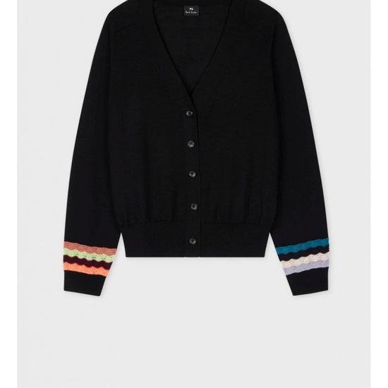 Young Ideas/Henmores - Knitted Swirl Cuff V Neck Cardigan - 79 Black - XS