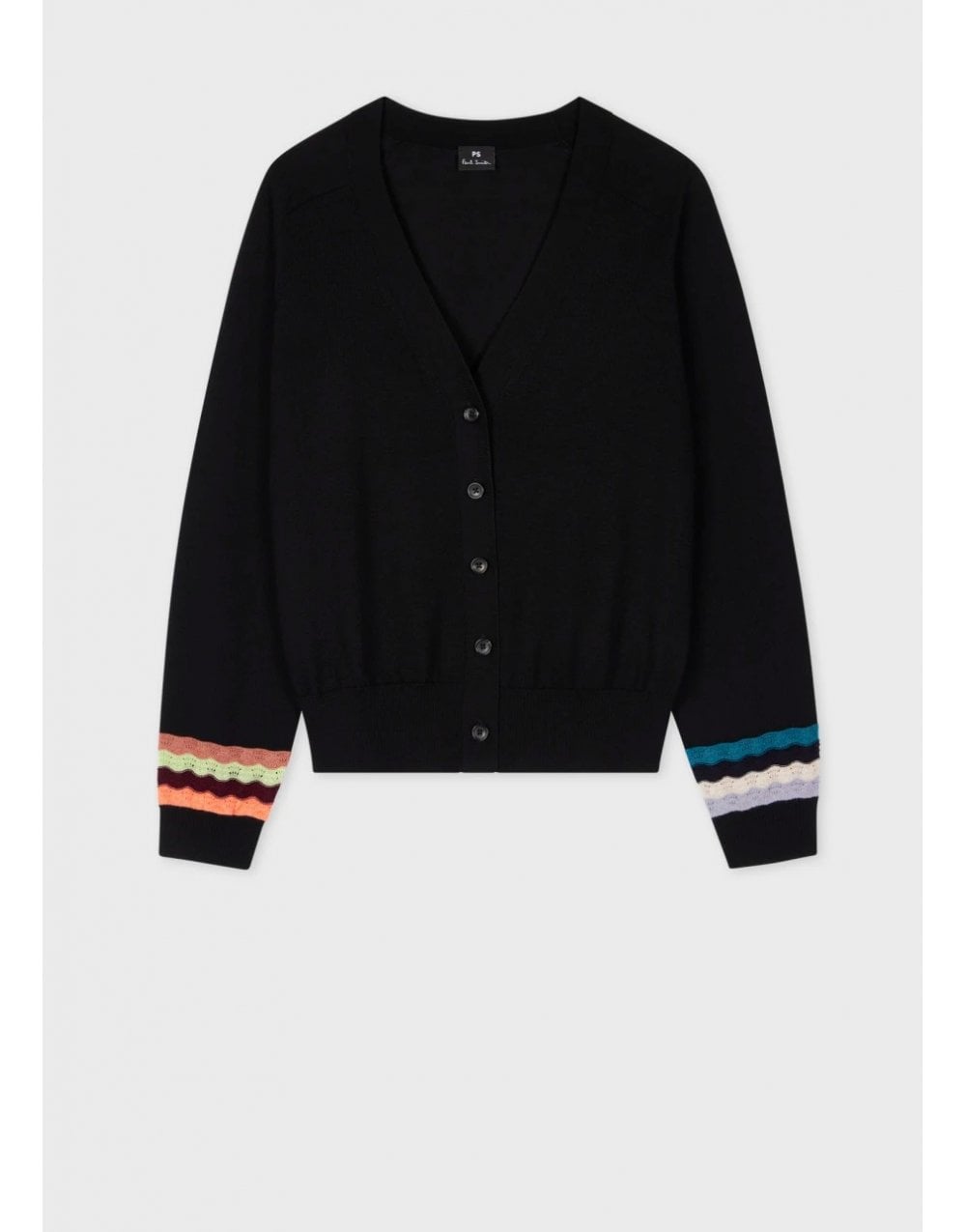 Young Ideas/Henmores - Knitted Swirl Cuff V Neck Cardigan - 79 Black - XS