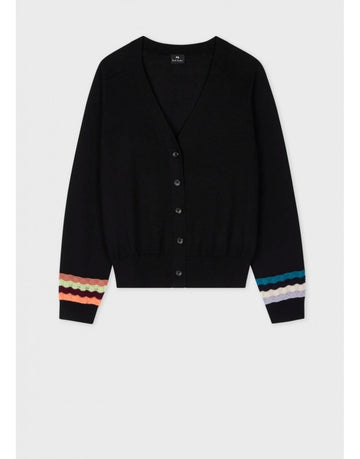 Young Ideas/Henmores - Knitted Swirl Cuff V Neck Cardigan - 79 Black - XS