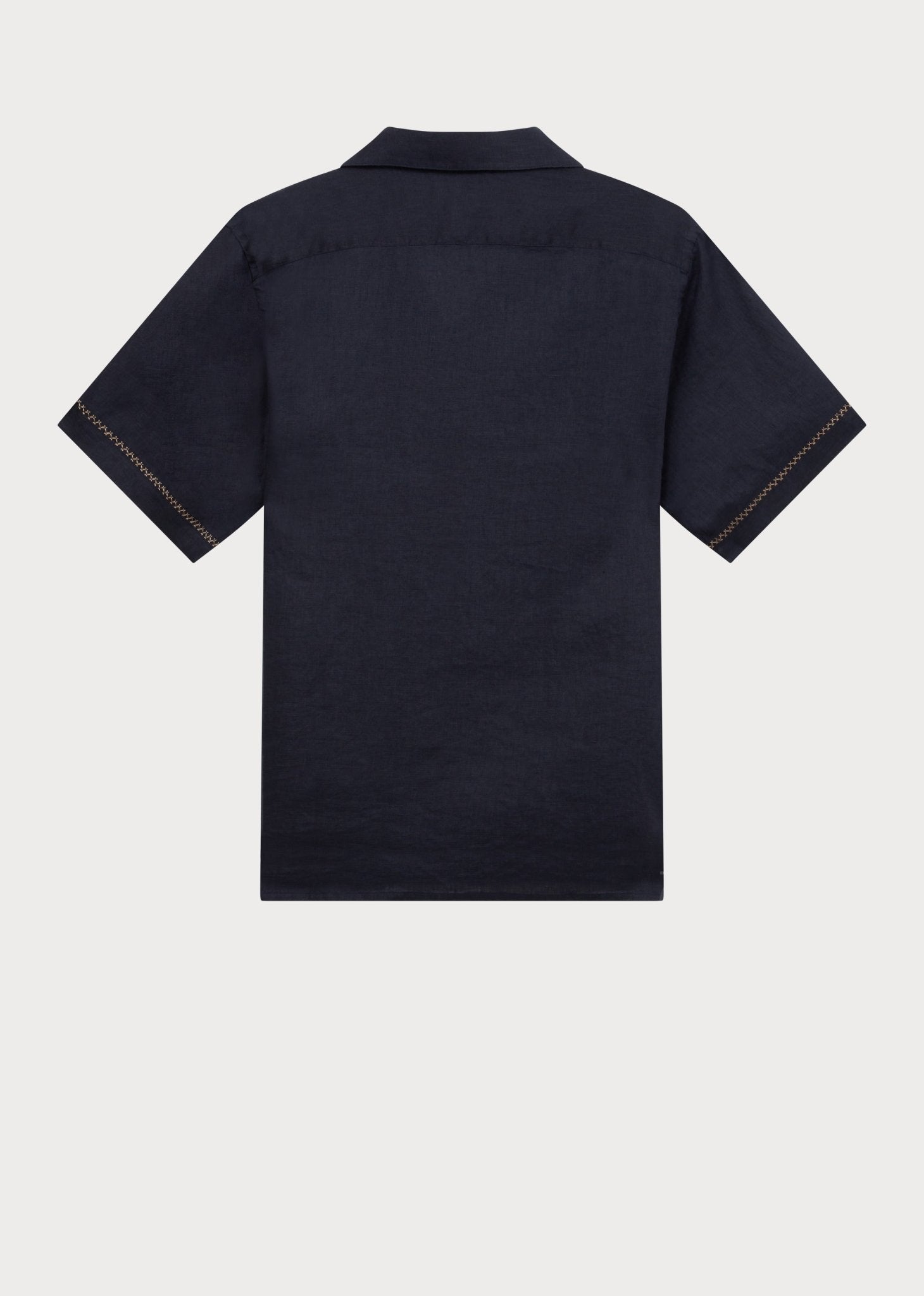 Young Ideas & Henmores - Linen Stitch Detail Short Sleeve Shirt - 49 Navy Blue - M