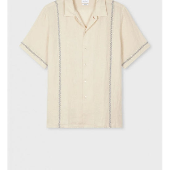 Young Ideas/Henmores - Linen Stitch Detail Short Sleeve Shirt - 35 Military Green - M