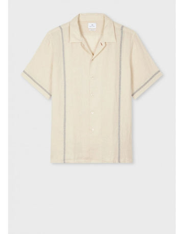 Young Ideas/Henmores - Linen Stitch Detail Short Sleeve Shirt - 35 Military Green - M