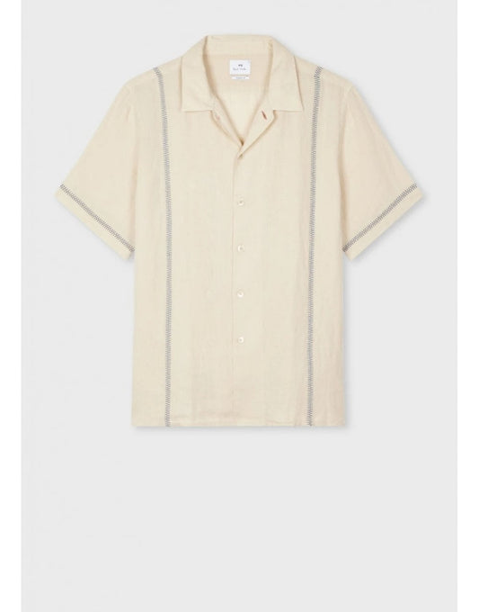 Young Ideas/Henmores - Linen Stitch Detail Short Sleeve Shirt - 35 Military Green - M