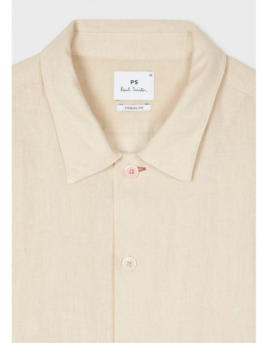 Young Ideas/Henmores - Linen Stitch Detail Short Sleeve Shirt - 35 Military Green - M
