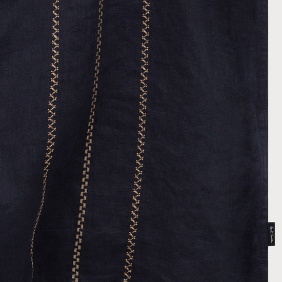 Young Ideas & Henmores - Linen Stitch Detail Short Sleeve Shirt - 49 Navy Blue - M
