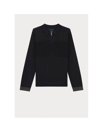 Young Ideas/Henmores - Long Sleeve Polo Sweater - 78 Black Melange - M