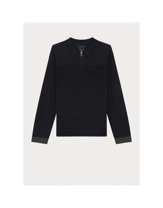 Young Ideas/Henmores - Long Sleeve Polo Sweater - 78 Black Melange - M