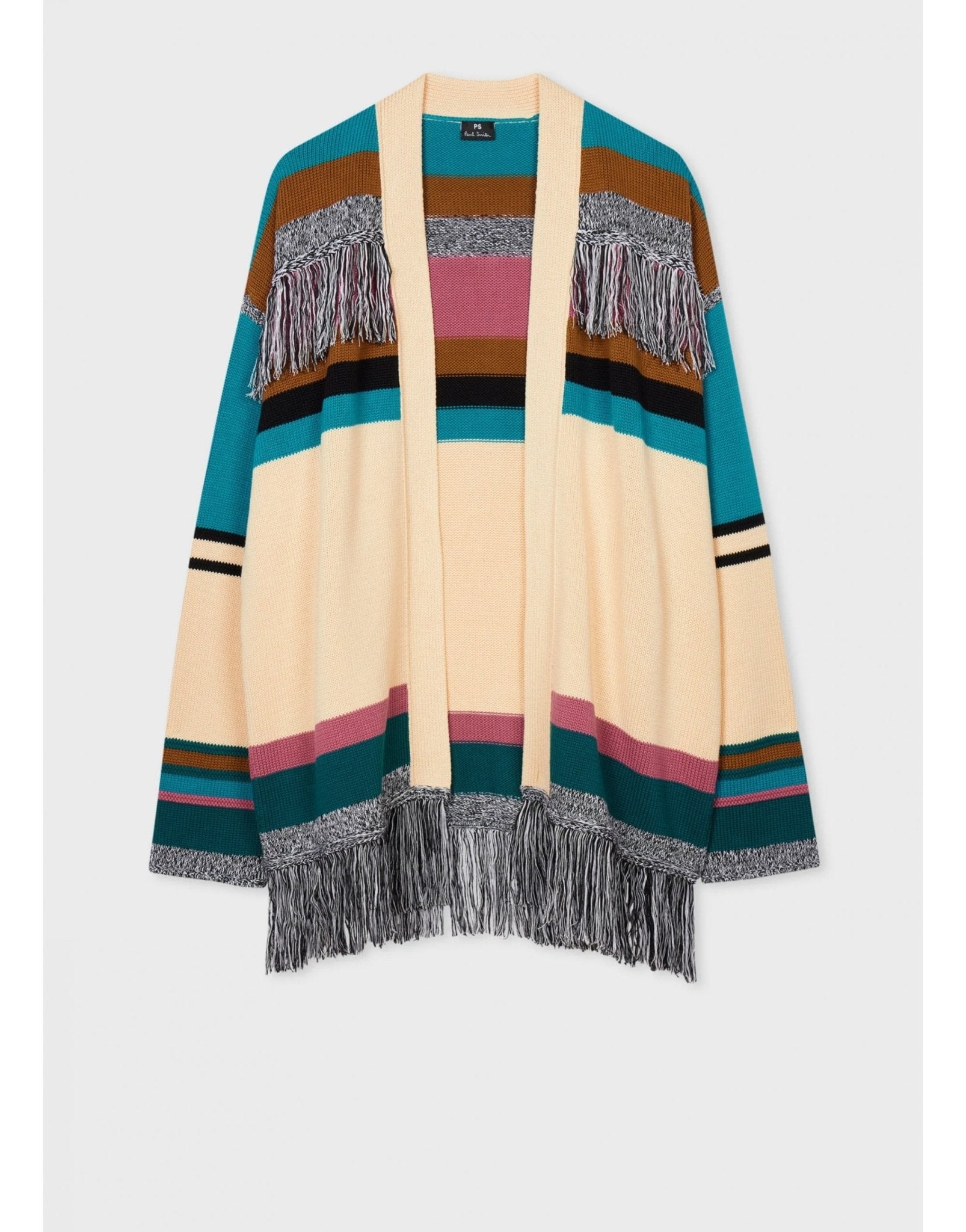 Young Ideas/Henmores - Multi Stripe Tassle Knitted Cardigan - 04 Ivory - XS