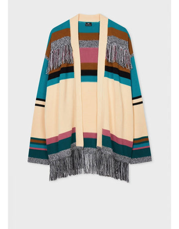 Young Ideas/Henmores - Multi Stripe Tassle Knitted Cardigan - 04 Ivory - XS