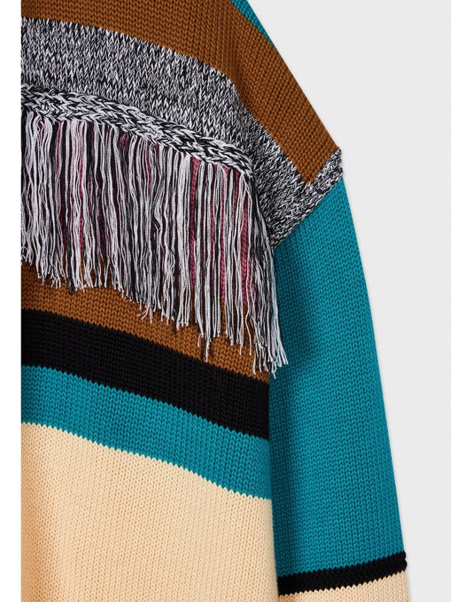 Young Ideas/Henmores - Multi Stripe Tassle Knitted Cardigan - 04 Ivory - XS