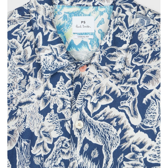 Young Ideas/Henmores - Nature Print Short Sleeve Shirt - 49 Navy Multi - M