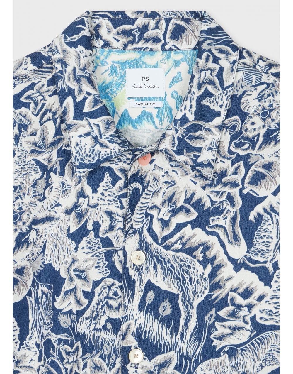 Young Ideas/Henmores - Nature Print Short Sleeve Shirt - 49 Navy Multi - M