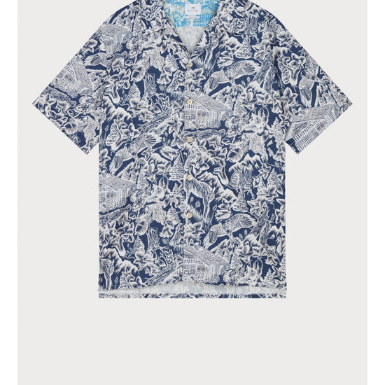 Young Ideas/Henmores - Nature Print Short Sleeve Shirt - 49 Navy Multi - M