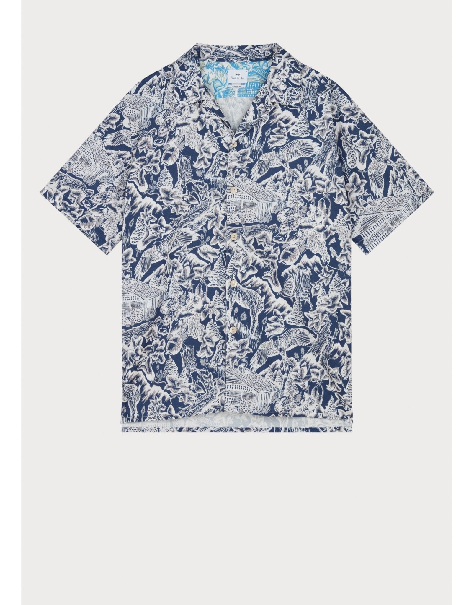 Young Ideas/Henmores - Nature Print Short Sleeve Shirt - 49 Navy Multi - M