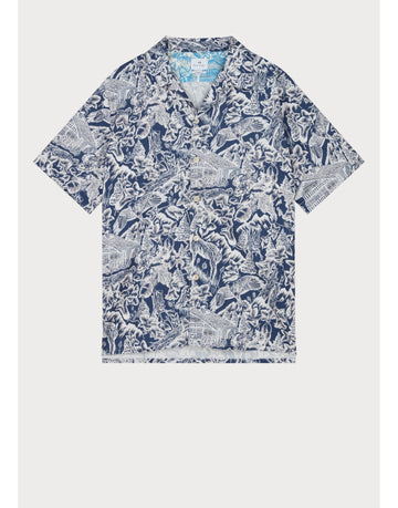 Young Ideas/Henmores - Nature Print Short Sleeve Shirt - 49 Navy Multi - M
