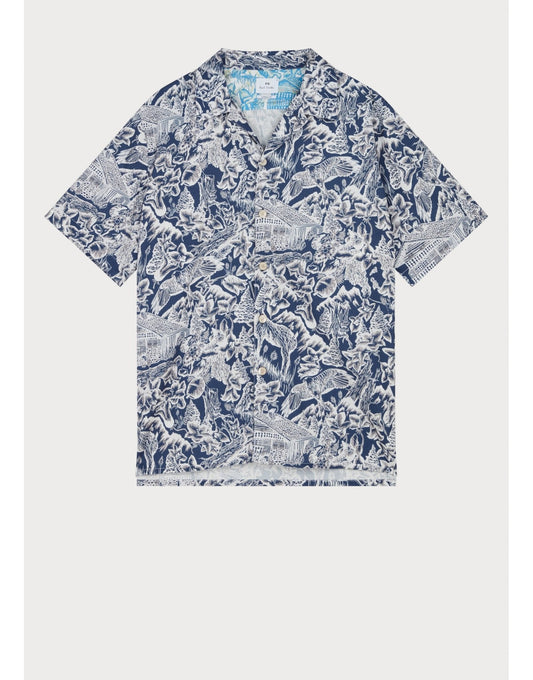 Young Ideas/Henmores - Nature Print Short Sleeve Shirt - 49 Navy Multi - M