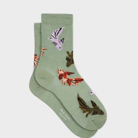 Young Ideas & Henmores - Nina Fish Shimmer Socks - 33 Green - OS