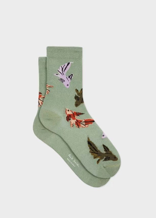 Young Ideas & Henmores - Nina Fish Shimmer Socks - 33 Green - OS