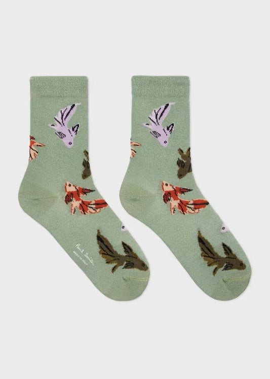 Young Ideas & Henmores - Nina Fish Shimmer Socks - 33 Green - OS