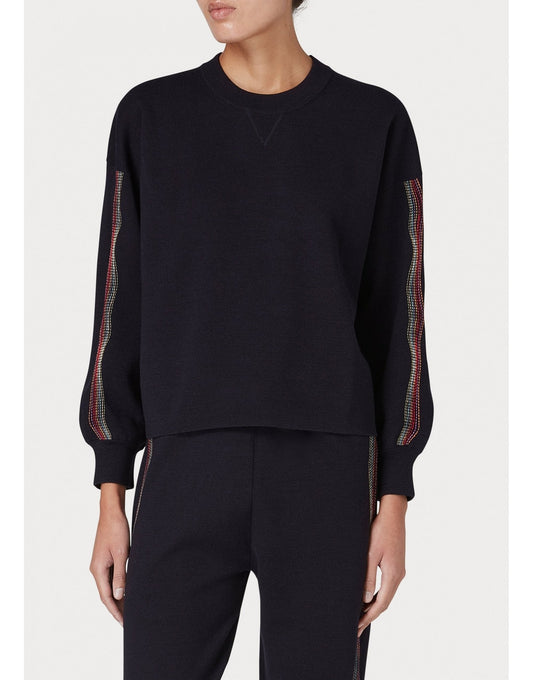 Young Ideas/Henmores - Perforated Stripe Detail Sweatshirt - 49 Navy Blue - S